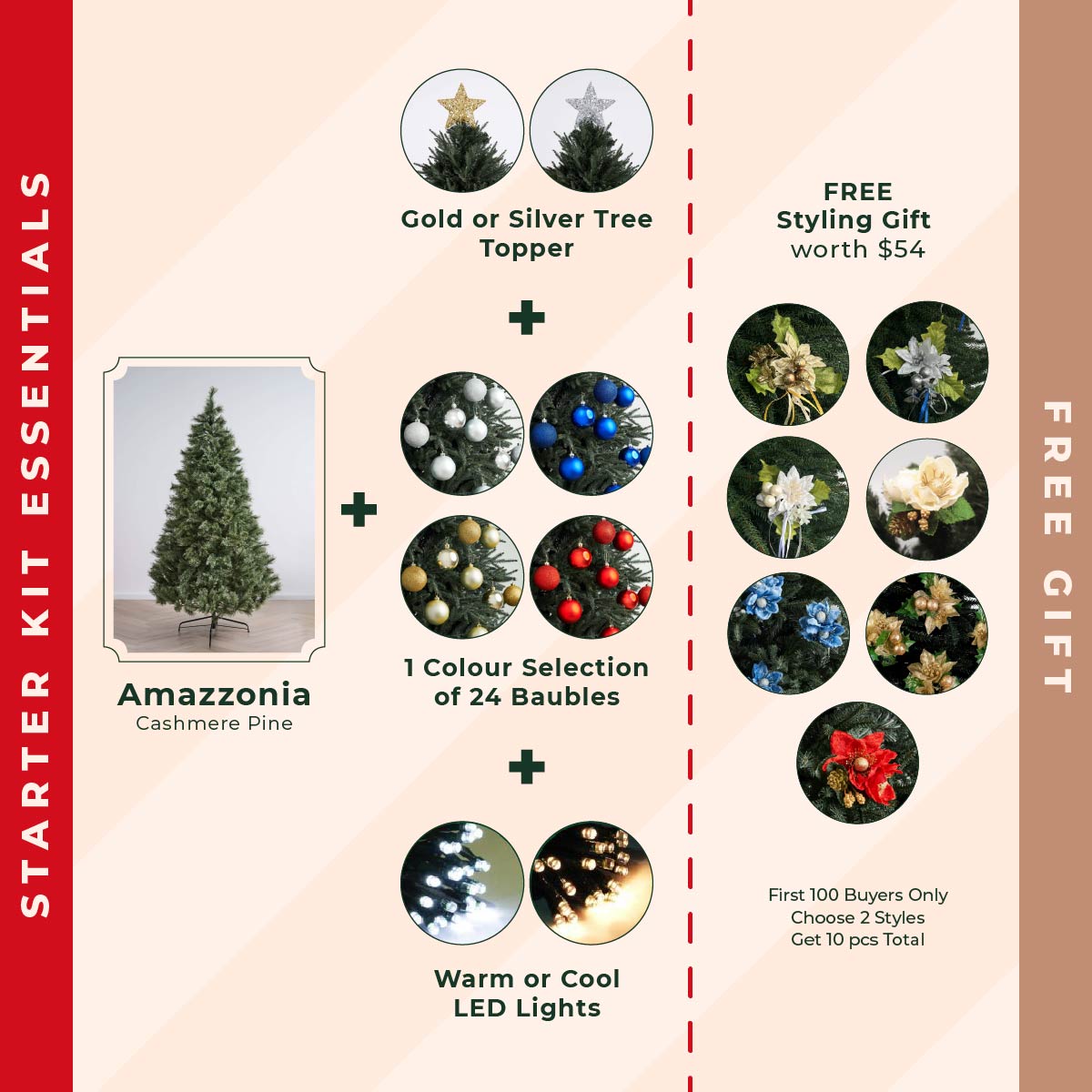 Amazzonia Cashmere Pine Christmas Tree Starter Kit (5ft / 6ft)