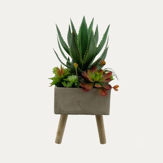 Artificial Assorted Succulent Arrangement with Aloe - Dark green - Grey Pot by masons home decor singapore