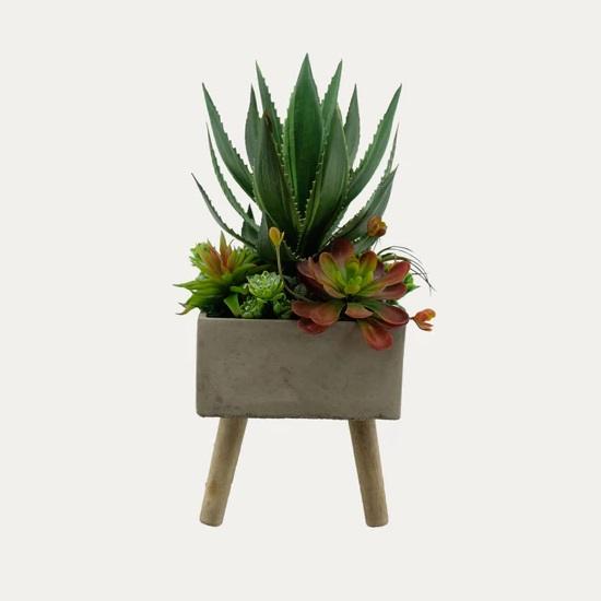 Artificial Assorted Succulent Arrangement with Aloe - Variegated Green - Grey Pot by masons home decor singapore