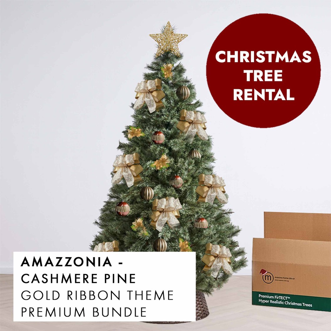 Gold Ribbon Theme Christmas Tree Rental Amazzonia by Masons Home Decor - Christmas Tree Singapore