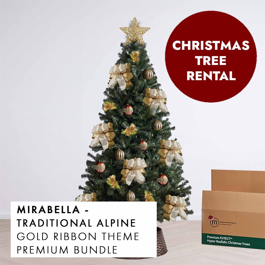 Gold Ribbon Theme Christmas Tree Rental Mirabella by Masons Home Decor - Christmas Tree Singapore