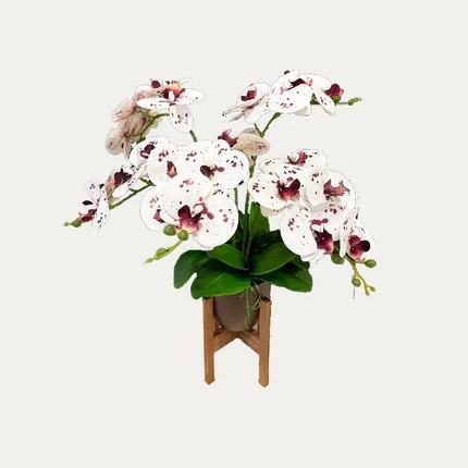Artificial 6-Stalk Phalaenopsis Arrangement - White with Burgundy Spots - Brown Pot by masons home decor singapore