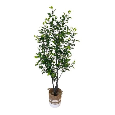 Artificial Ficus Tree - White and Brown Woven Basket by masons home decor singapore