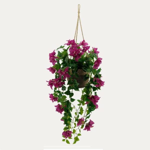 Artificial Hanging Bougainvillea - Purple - Grey and Brown Twine Basket by masons home decor singapore