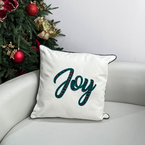 ELSWYN Joy Embroidered Christmas Pillow - White by Masons Home Decor - Christmas Tree Singapore