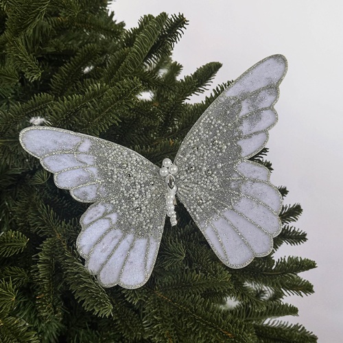 LUMERIA Glittered Butterfly Spray - Silver Christmas Ornament by Masons Home Decor - Christmas Tree Singapore