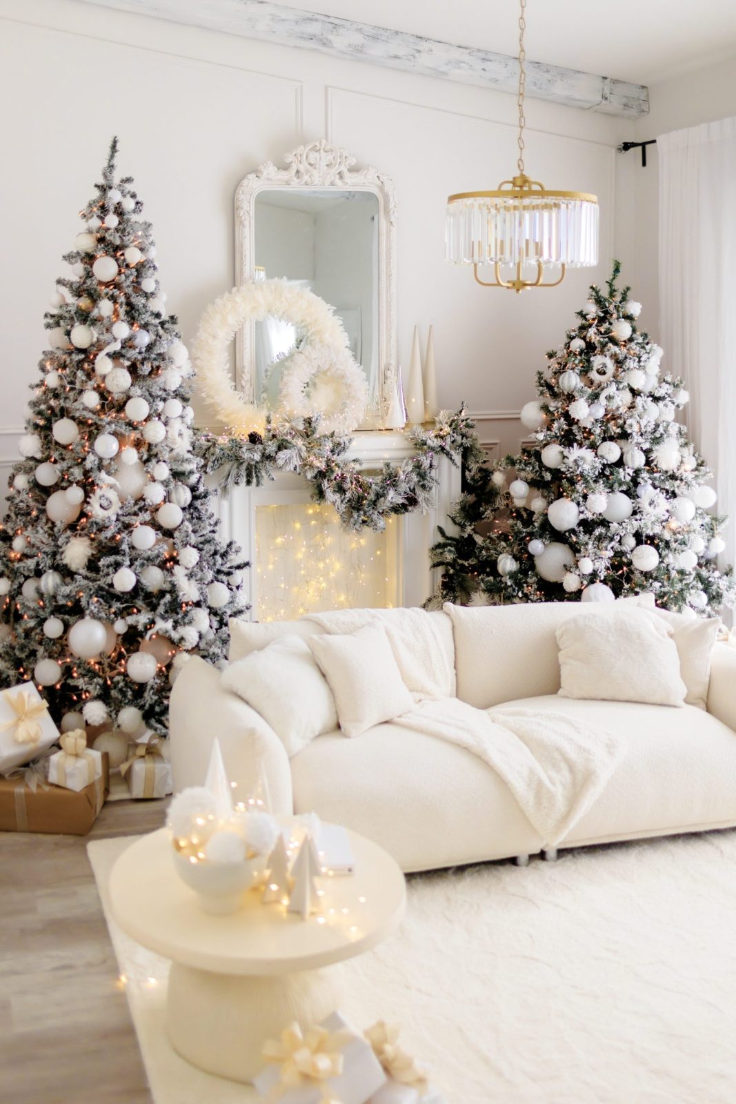 All white flocked Christmas tree