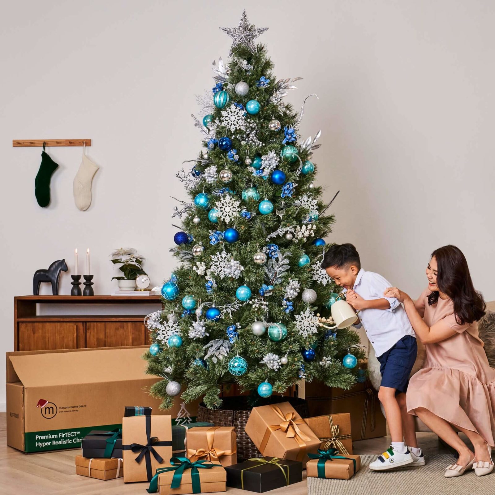 A 7 ft Christmas tree used in the living room of an HDB flat in Singapore