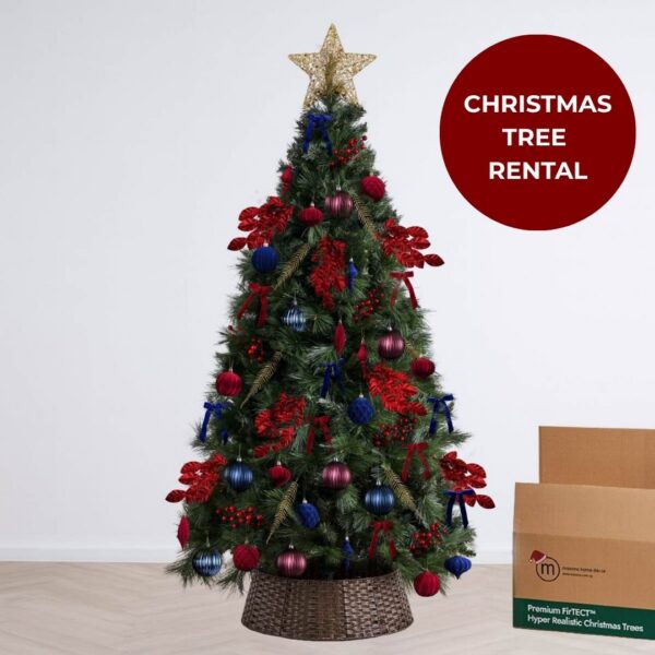 Christmas Tree Rental - 8 ft Red and Blue Premium Bundle