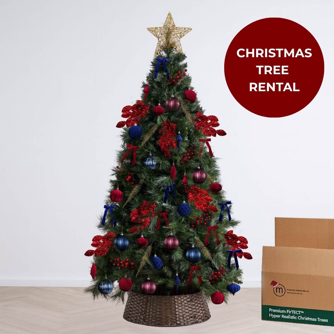 Christmas Tree Rental - 8 ft Red and Blue Premium Bundle