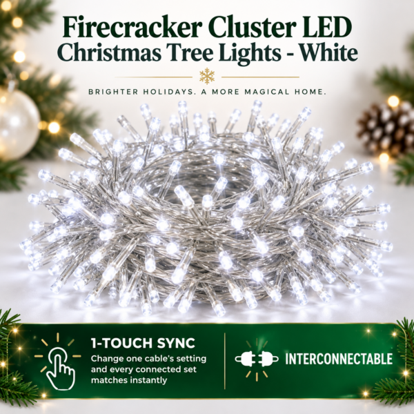 Firecracker Cluster LED Christmas Tree Lights - White